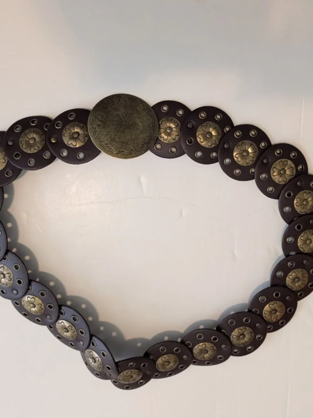 Vintage Boho Leather Brass Medallion Disc Belt